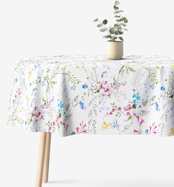 Goldea față de masă 100% bumbac - flori de pajiște pictate - ovală 140 x 240 cm