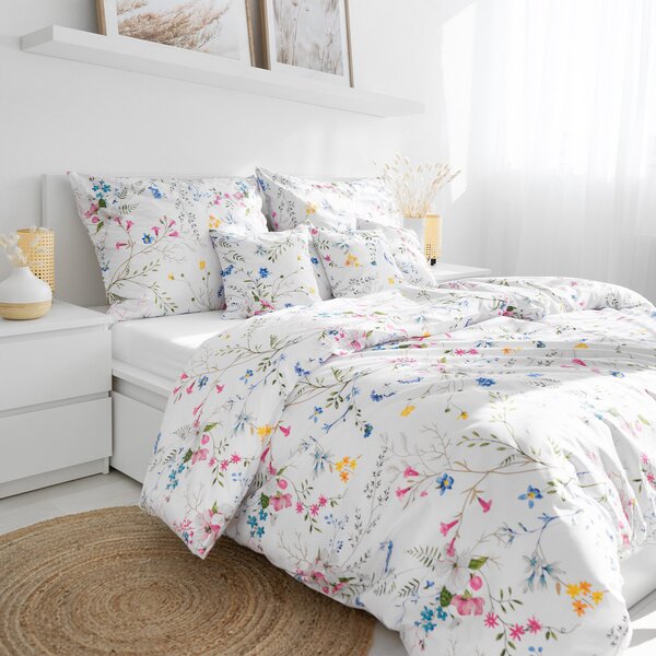 Goldea lenjerie de pat 100% bumbac - flori de pajiște pictate 140 x 200 și 50 x 70 cm