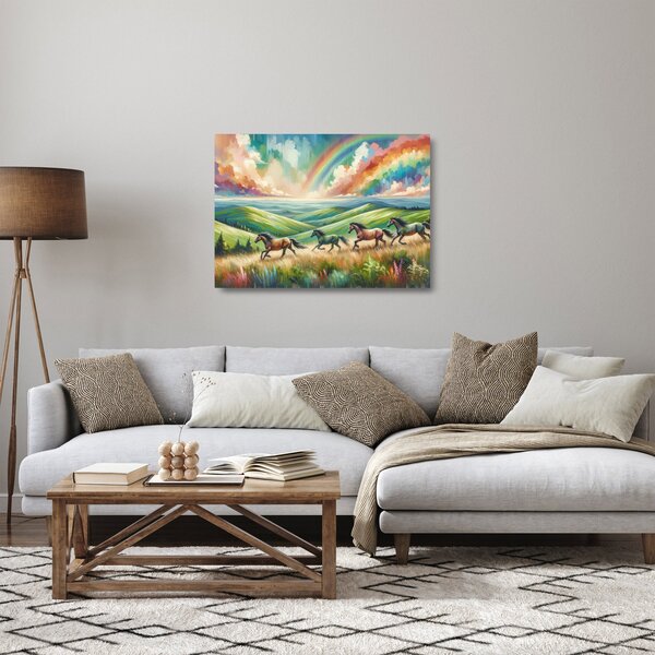 Tablou pe sticlă – Cai galopând prin peisaj (70x50 cm)