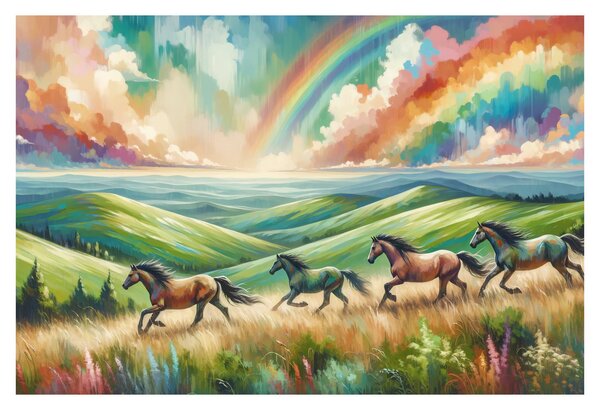 Tablou – Cai galopând prin peisaj (90x60 cm)