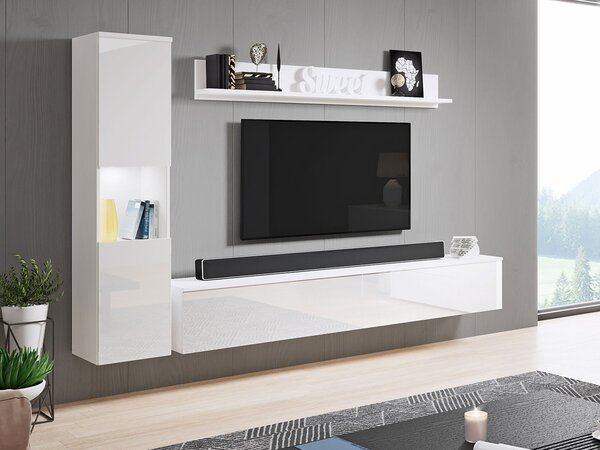 Mobilier living Nova BR (Alb + Alb lucios) (Iluminat LED alb). 1060052