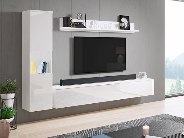 Mobilier living Nova BR (Alb + Alb lucios) (fără iluminat). 1060048