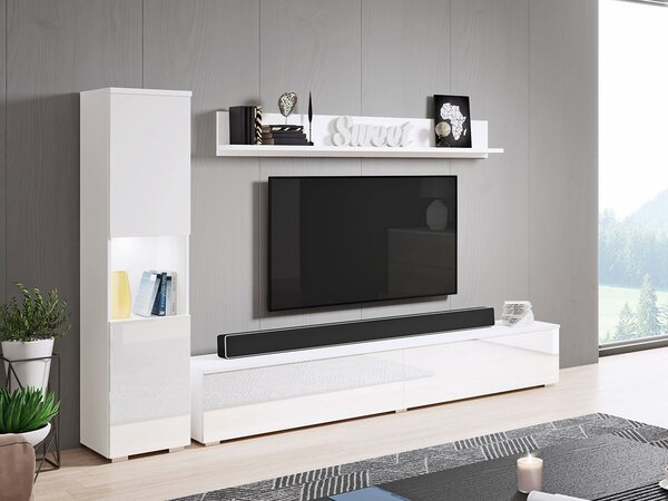 Mobilier living Nova BR (Alb + Alb lucios) (Iluminat LED alb). 1060052