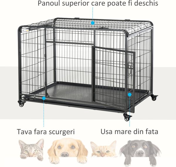 PawHut Cusca Caini Pliabilă Mobilă cu 4 Roți și Mâner 125x76x81cm Ușor de Transportat | Aosom Romania