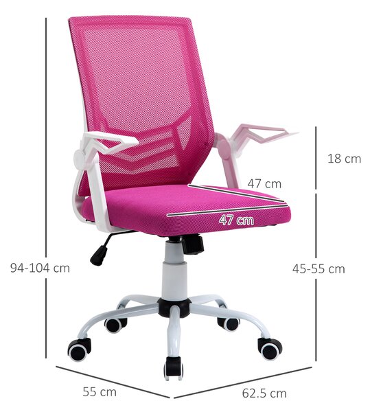 Scaun de Birou Ergonomic Vinsetto cu Cotiere si Suport Lombar, Pivotant, Inaltime Reglabila, Tesatura Roz | Aosom Romania