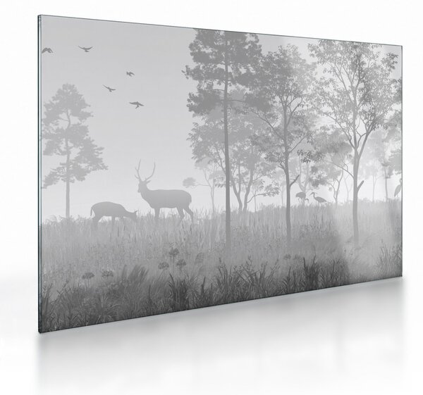 Tablou pe sticlă - Pajiște cu cerbi (70x50 cm)