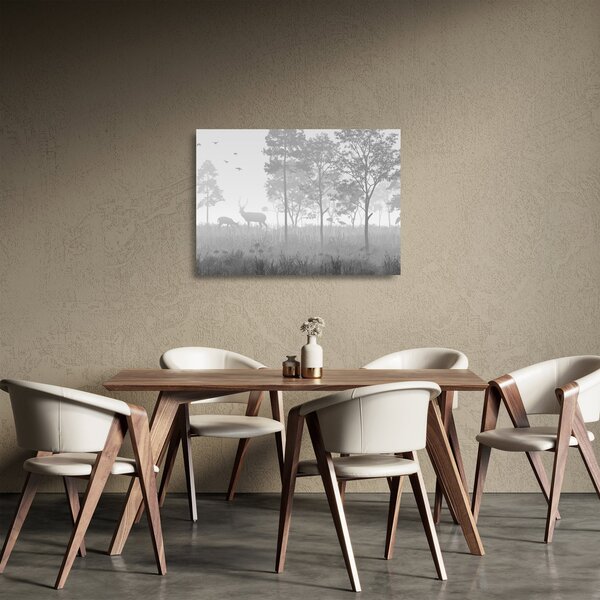 Tablou pe sticlă - Pajiște cu cerbi (70x50 cm)