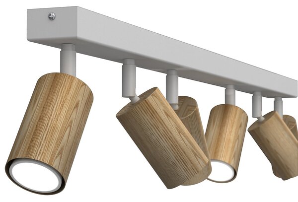 Luminex Spot de tavan Nisse, alb, lungime 90 cm, 5 becuri, lemn/metal, reglabil, Alb, Camera de zi / sufragerie, Lemn, Plafon cu flacără multiplă