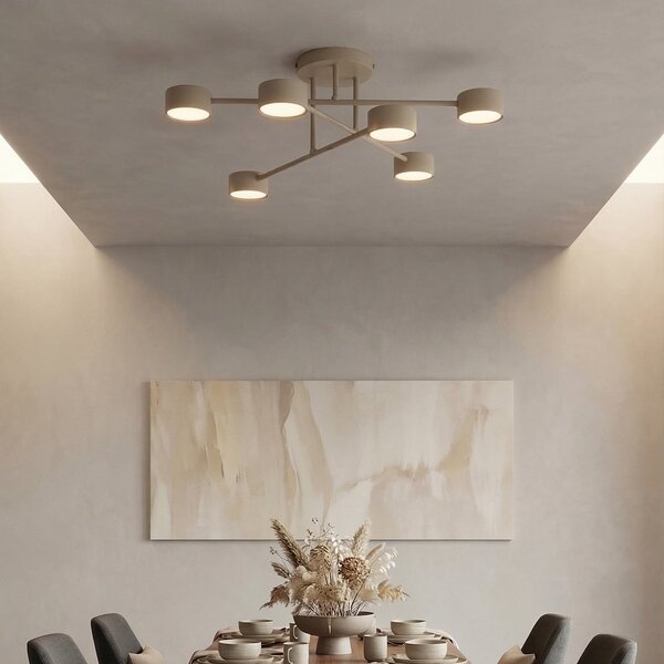 EMIBIG LIGHTING Plafonieră HALO, bej, Ø 60 cm, 6 becuri, metal, GX53, reglabil, Bej, Camera de zi / sufragerie, Metal, Modern, Plafon semicircular cu spațiere