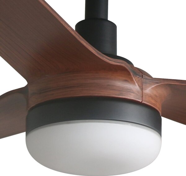 FARO BARCELONA Ventilator de tavan cu LED-uri Punt M, negru/lemn, curent continuu (DC),, reglabil, Negru, Camera de zi / sufragerie, Metal, Modern