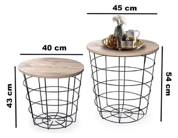 Set 2 masute de cafea tip cos Ioana Homs 54 x 45 cm, negru-nuc