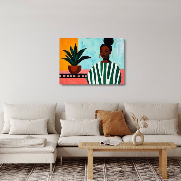 Tablou pe sticlă - Femeie cu floare (70x50 cm)