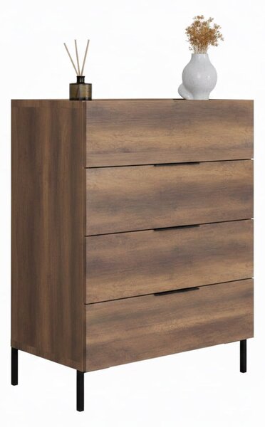 Comoda Adore Oryana, 4 sertare, Alb - Nuc - Stejar, 80x104x44 cm