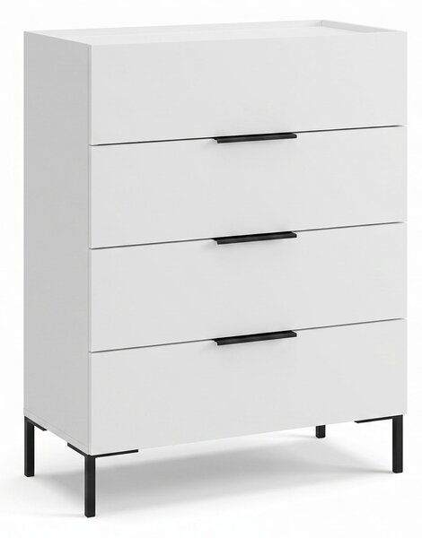 Comoda Adore Oryana, 4 sertare, Alb - Nuc - Stejar, 80x104x44 cm