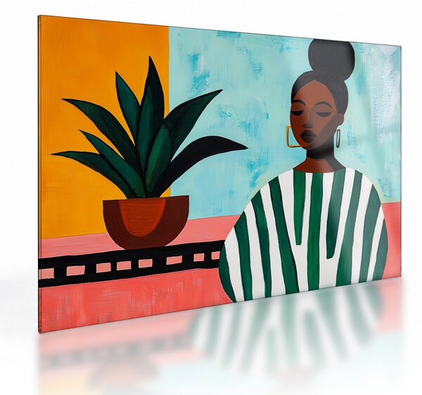 Tablou pe sticlă - Femeie cu floare (70x50 cm)