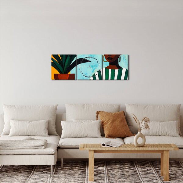 Tablou - Femeie cu floare (cu ceas) (90x30 cm)