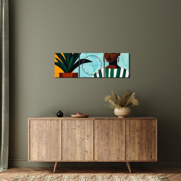 Tablou - Femeie cu floare (cu ceas) (90x30 cm)
