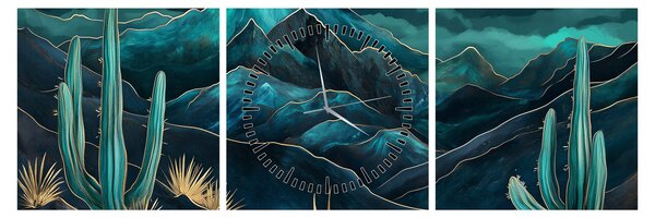 Tablou - Noapte turcoaz (cu ceas) (90x30 cm)