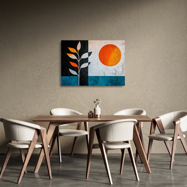Tablou pe sticlă - Abstracție cu plantă și soare (70x50 cm)
