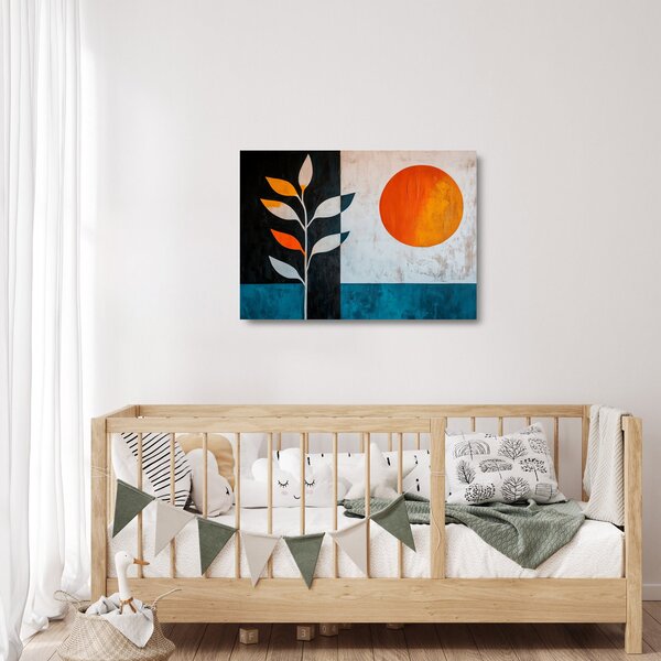 Tablou pe sticlă - Abstracție cu plantă și soare (70x50 cm)