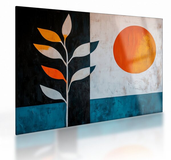 Tablou pe sticlă - Abstracție cu plantă și soare (70x50 cm)