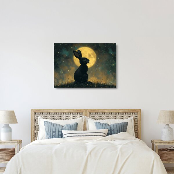 Tablou pe sticlă - Iepure cu lună (70x50 cm)