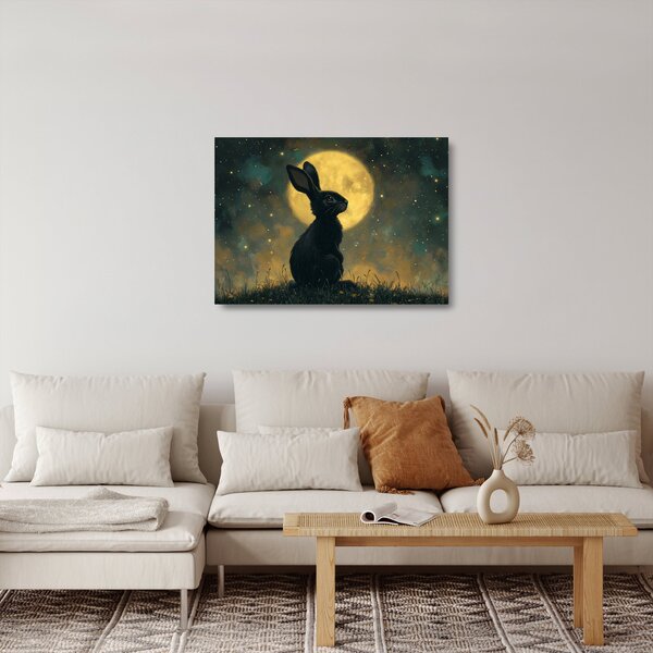 Tablou pe sticlă - Iepure cu lună (70x50 cm)