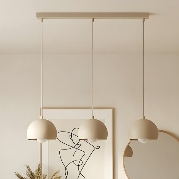 Luminex Lampă suspendată Sool, bej, lungime 65 cm, 3 becuri, metal, E27, reglabil, Bej, Camera de zi / sufragerie, Metal