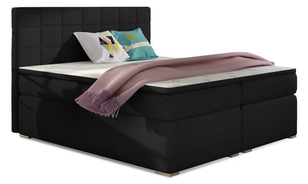 Pat matrimonial Boxspring 160 cm Abbie (negru) (cu saltele). 1027415