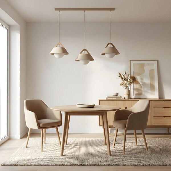 Luminex Lampă suspendată Funda, bej, lungime 110 cm, 3 becuri, metal/sticlă, reglabil, Bej, Camera de zi / sufragerie, Metal, Scandinavă