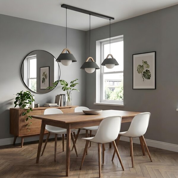 Luminex Lampă suspendată Funda, negru, lungime 110 cm, 3 becuri, metal/sticlă, reglabil, Negru, Camera de zi / sufragerie, Metal, Scandinavă