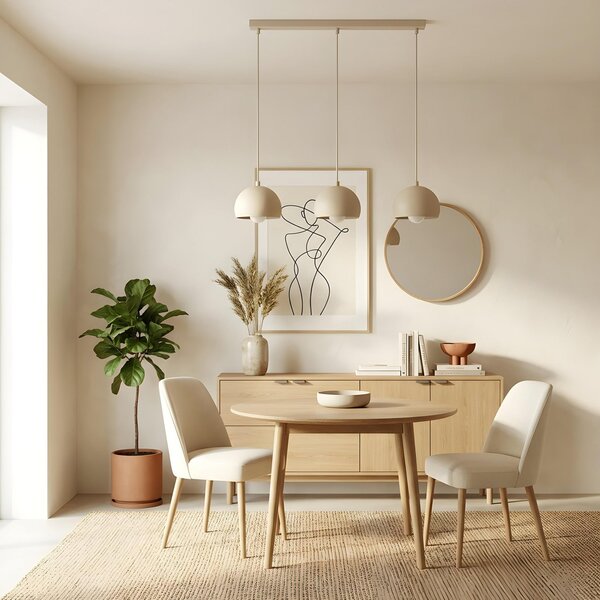Luminex Lampă suspendată Sool, bej, lungime 65 cm, 3 becuri, metal, E27, reglabil, Bej, Camera de zi / sufragerie, Metal