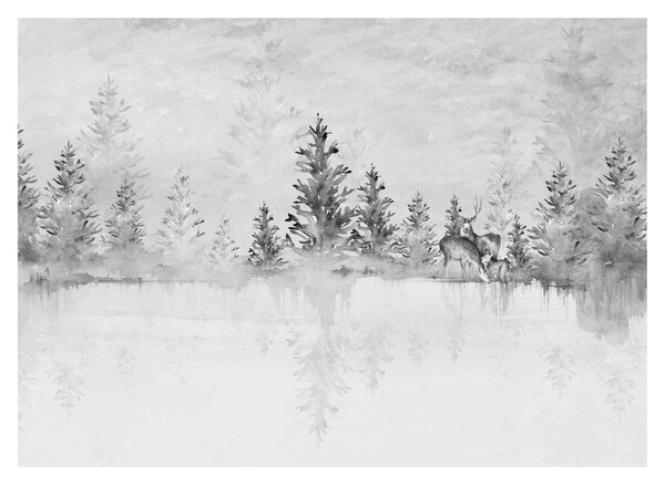 Tablou pe sticlă - Cerb lângă lac (70x50 cm)