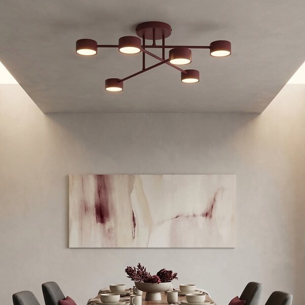 EMIBIG LIGHTING Plafonieră HALO, roșu închis, Ø 60 cm, 6 becuri, metal, GX53, reglabil, Roșu, Camera de zi / sufragerie, Metal, Modern, Plafon semicircular cu spațiere
