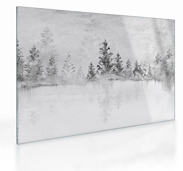 Tablou pe sticlă - Cerb lângă lac (70x50 cm)