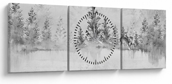 Tablou - Cerb lângă lac (cu ceas) (90x30 cm)