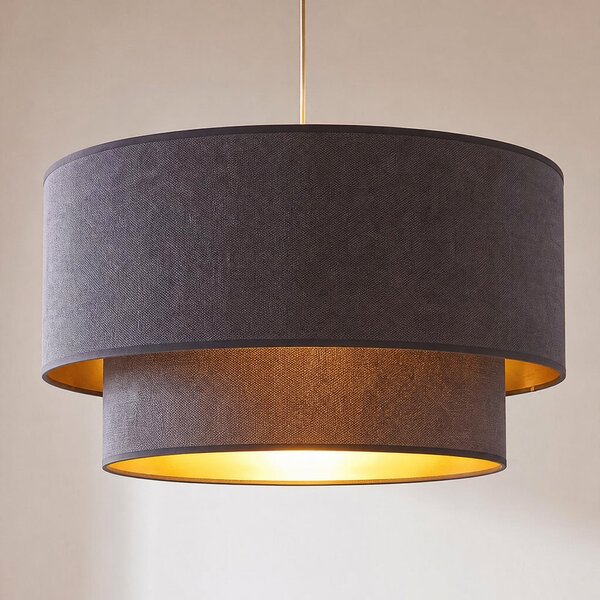 Duolla Lampă suspendată Boho, gri/auriu, Ø 45 cm, din material textil, E27, Gri, dormitor, Țesătură / Textil, Viața tânără