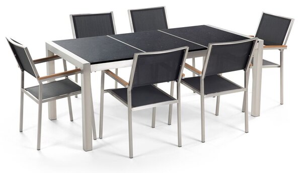 Set de masă pentru grădină Grosso (piatră naturală) (scaune negre). 1011625