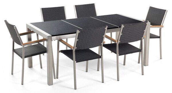 Set de masă pentru grădină Grosso (negru) (scaune din ratan) (pentru 6 persoane) (granit). 1011621