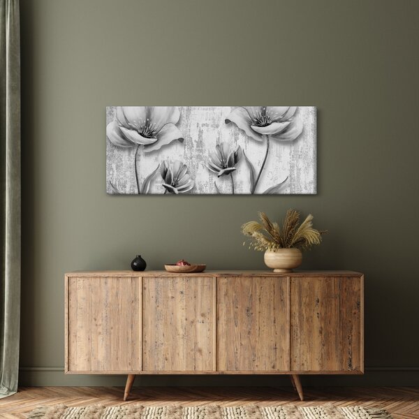 Tablou - Flori alb-negru pe fundal (120x50 cm)