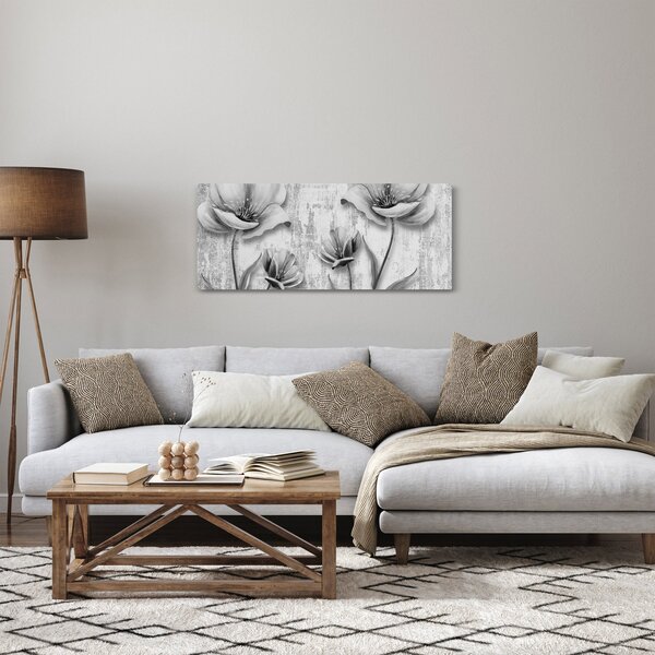 Tablou - Flori alb-negru pe fundal (120x50 cm)