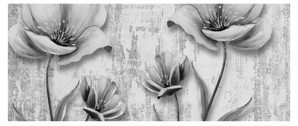 Tablou - Flori alb-negru pe fundal (120x50 cm)