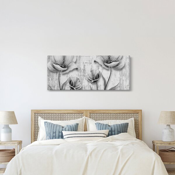 Tablou - Flori alb-negru pe fundal (120x50 cm)
