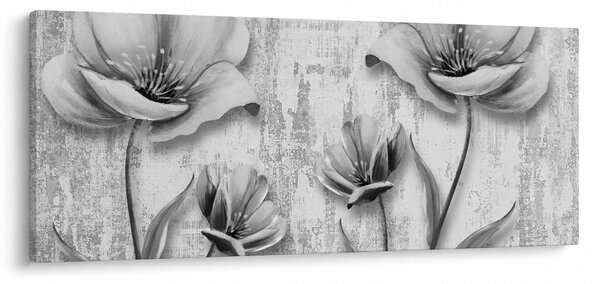 Tablou - Flori alb-negru pe fundal (120x50 cm)