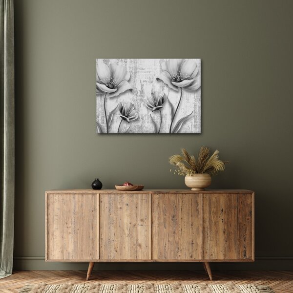 Tablou - Flori alb-negru pe fundal (70x50 cm)