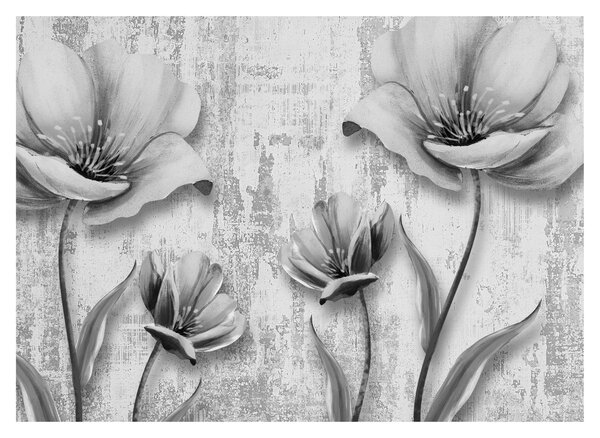 Tablou - Flori alb-negru pe fundal (70x50 cm)