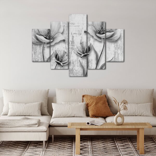 Tablou - Flori alb-negru pe fundal (150x105 cm)