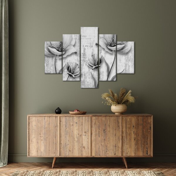 Tablou - Flori alb-negru pe fundal (150x105 cm)