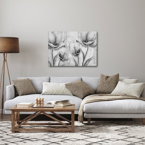 Tablou - Flori alb-negru pe fundal (70x50 cm)