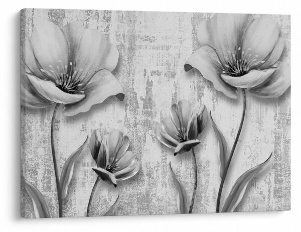Tablou - Flori alb-negru pe fundal (70x50 cm)